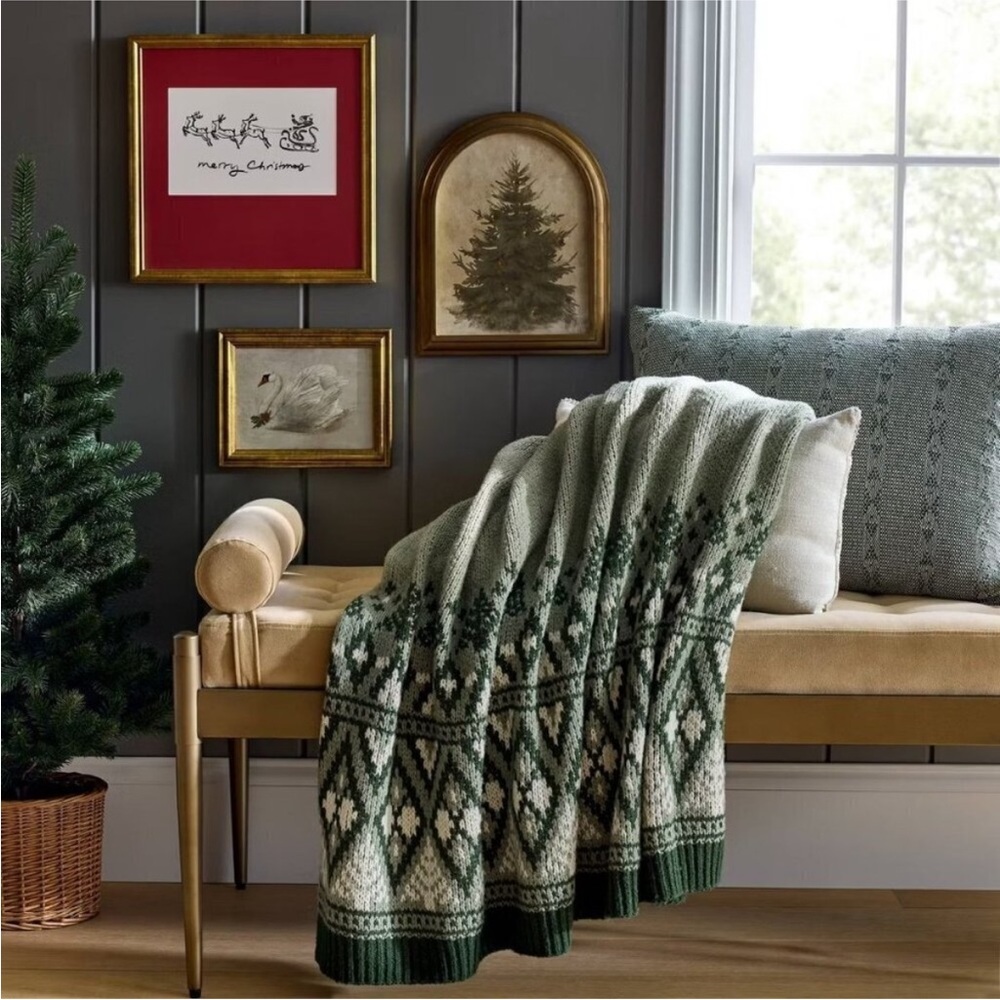 Knit Fair Isle Throw Blanket Green/Cream - Threshold designed with Studio McGee